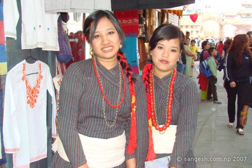 Young ladies wearing traditional newari dress