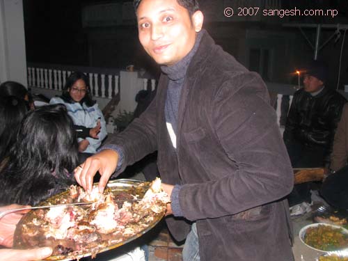 Everyone is enjoying the chicken Bar-b-que